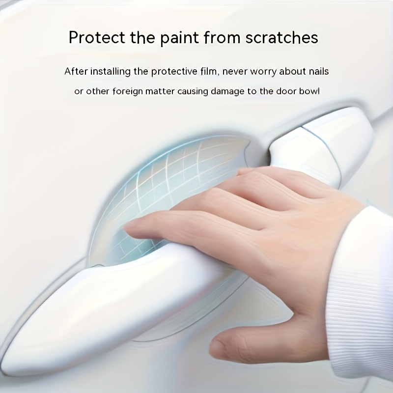 Image of 8pcs Set Of Transparent Car Door Handle Protective Stickers, Paint Protection Stickers, Preventing Door Opening Nail Scratches, Door Handle Scratch Repair Protective Film, . Universal For Most Cars