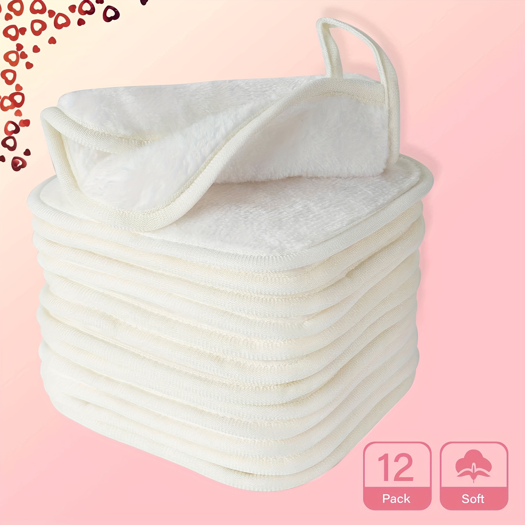 

Microfiber 12pcs 6x6-inch Facial Cleansing Makeup Removal Towels Face Washing Towels, Machine Washable And Reusable, Soft And Skin-friendly, Suitable For , With Hook-valentine's Day Gift