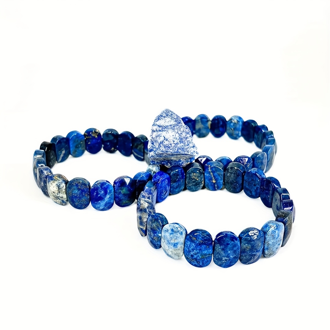 Natural Lapis Lazuli Bracelet Faceted with Golden Flecks September Birthstone