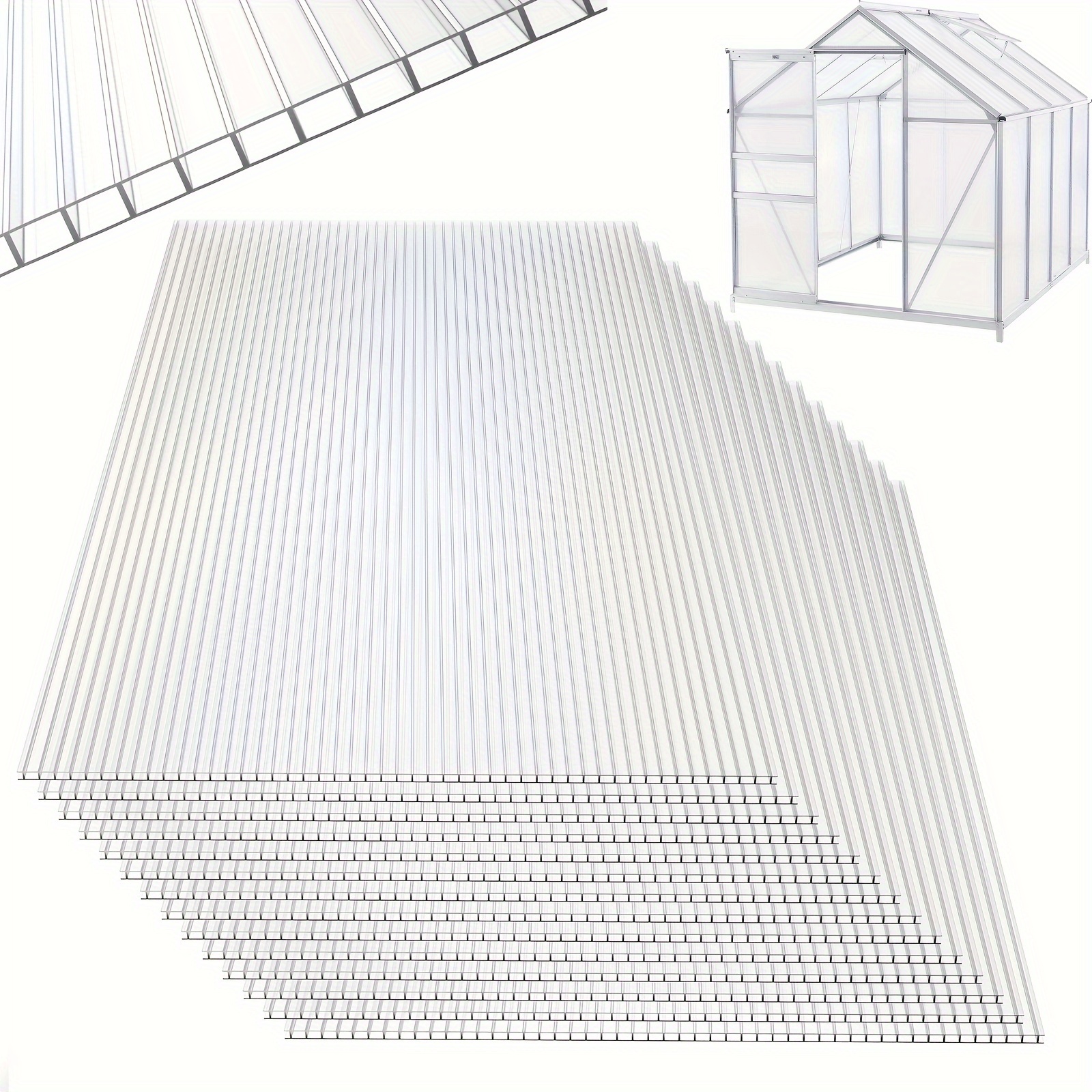 

14 X Polycarbonate Hollow Chamber Panels 4 Mm - 10.25 M² Double Sheet 60.5 X 121 Cm Uv-resistant For Greenhouses Horticultural Carports Etc., Transparent