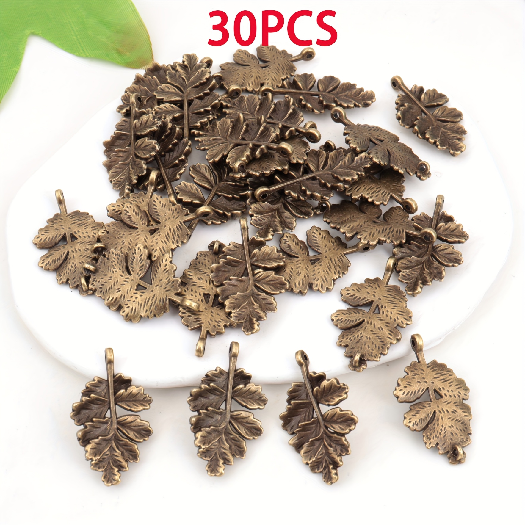 Image of 10pcs/30pcs Vintage Style Fern Halloween Maple Leaf Alloy Pendants, Autumn Winter Halloween Scene Decoration, Jewelry Diy Charm For Earrings, Bracelets, Necklace Charms, Suitable For Jewelry Making