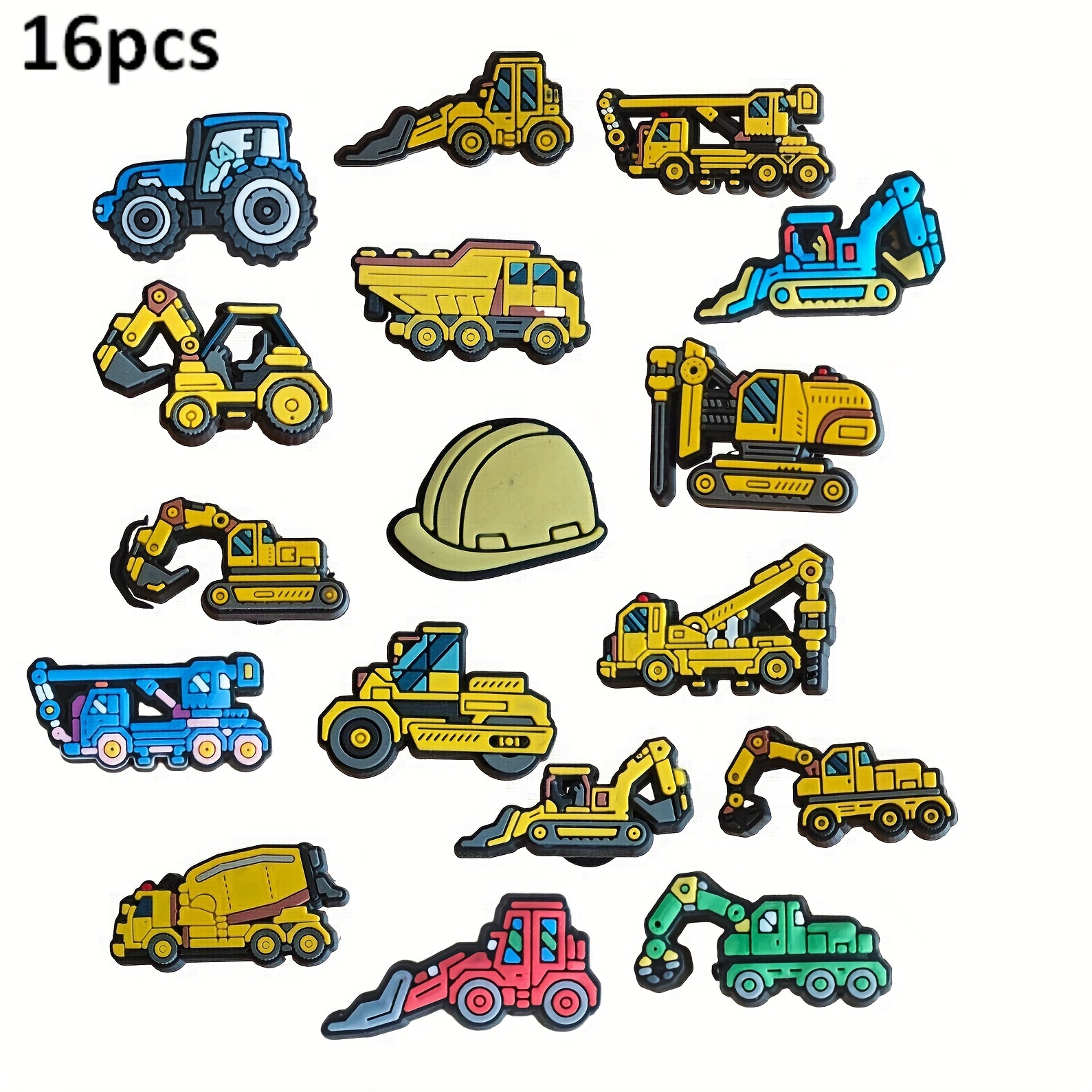 Image of Set Of 16 Construction Vehicle Charms For Sandals - Made From Durable Pvc, Ideal For Parties And As Shoe Additions