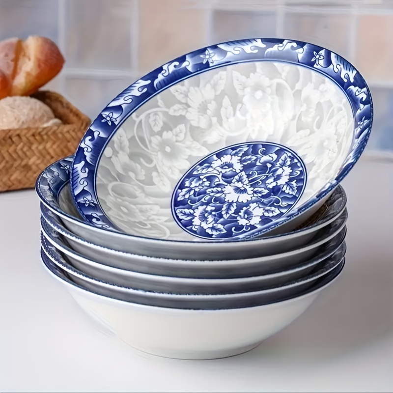 TEMU Set Of 6 Slim Ceramic Bowls, 6-inch Soup Bowl Noodle Bowl, Microwave-safe, Suitable For Home Use, Serving Dishes, High-quality Ceramic Meal Prep