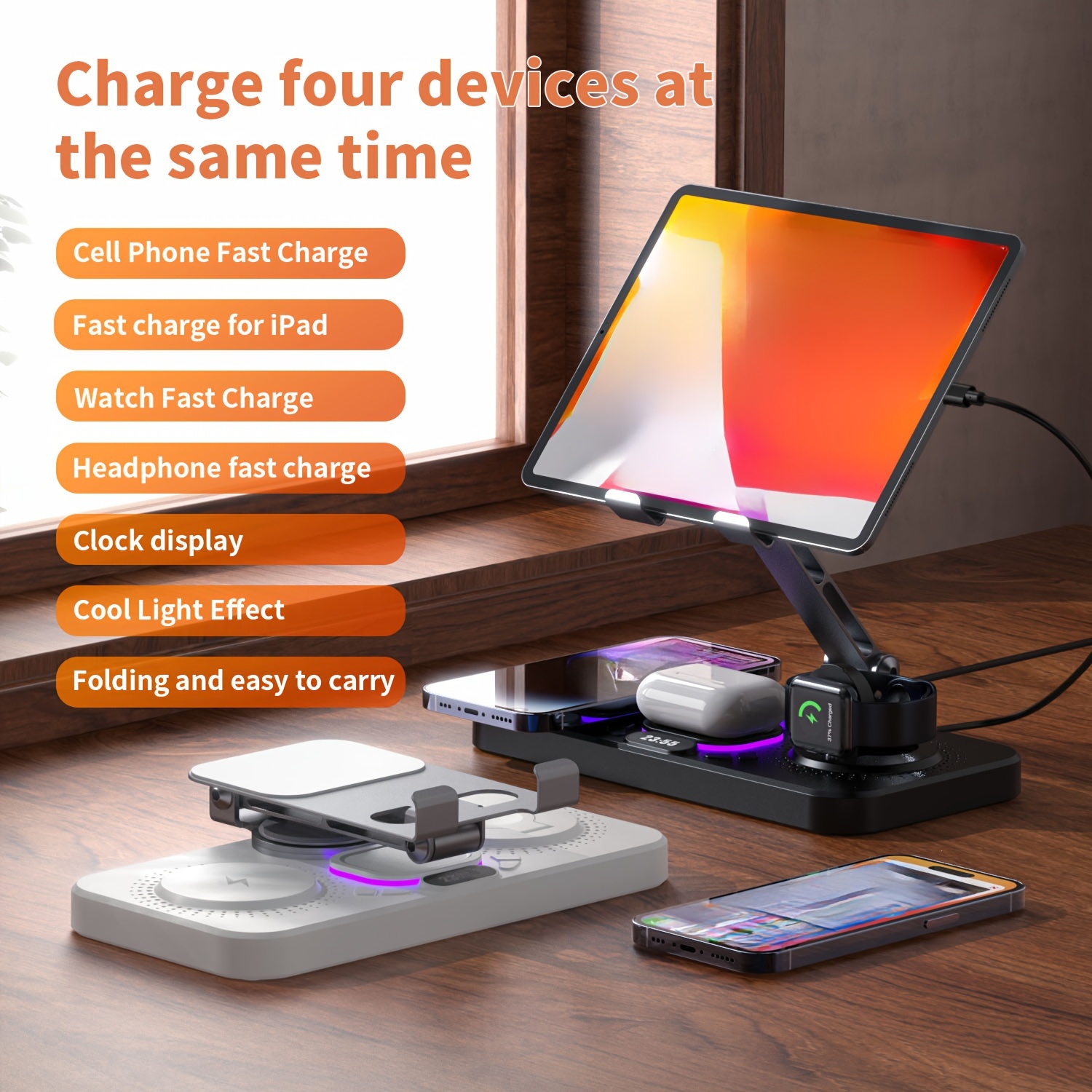  6 in 1 wireless charging station usb charger watch ipad google pixel devices charging indicator usb powered 36v operating voltage no battery required details 2