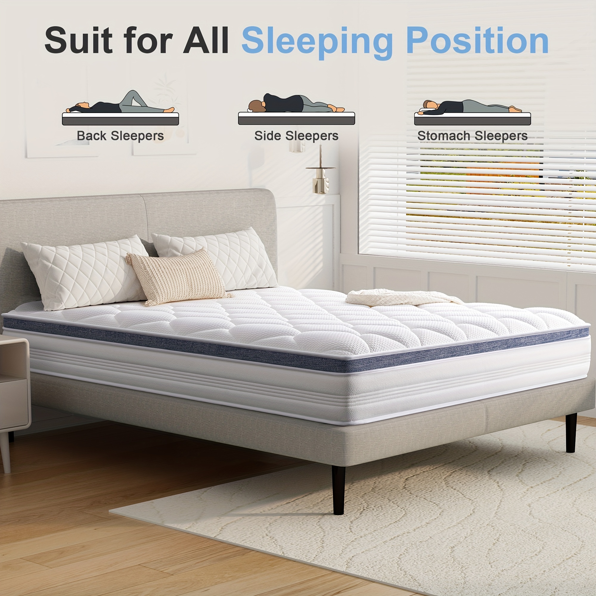 22/25cm Memory Foam Hybrid Mattress, Silent Innerspring & Pocket Springs for Cool-Sleep Comfort, Single,  Double, Double Sizes, Mattress In A Box