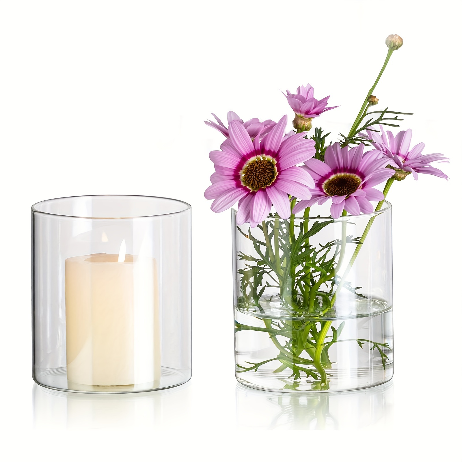 

2-pack Acrylic Cylinder Vases, Contemporary Style, Small Clear Candle Holders, Floating Candle Vases For Home & Wedding, Battery-free, Table Centerpiece Decor