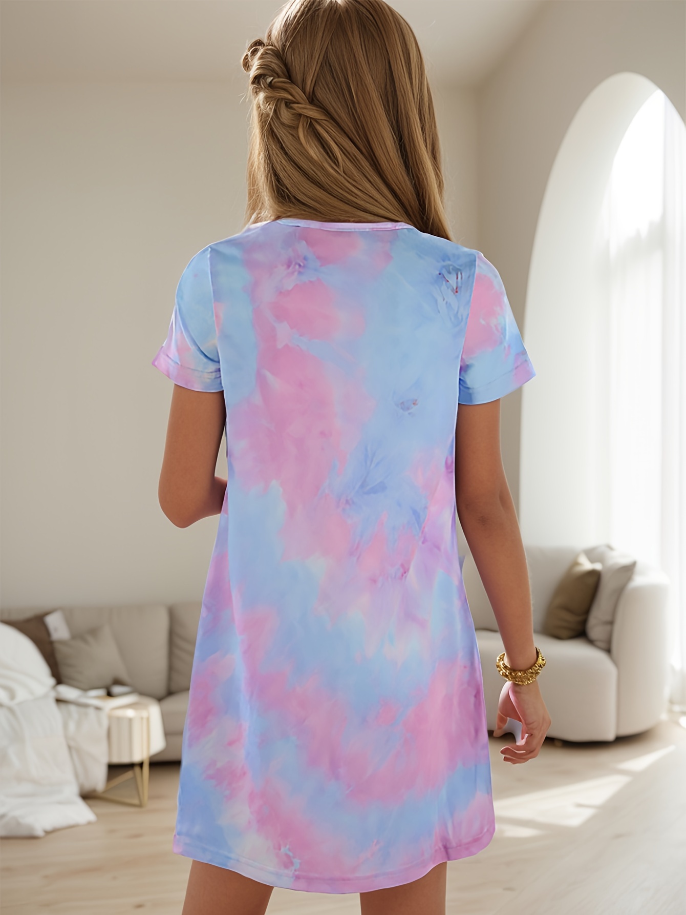 casual tie dye short sleeve dress kids' fashion temu - Temu Peru