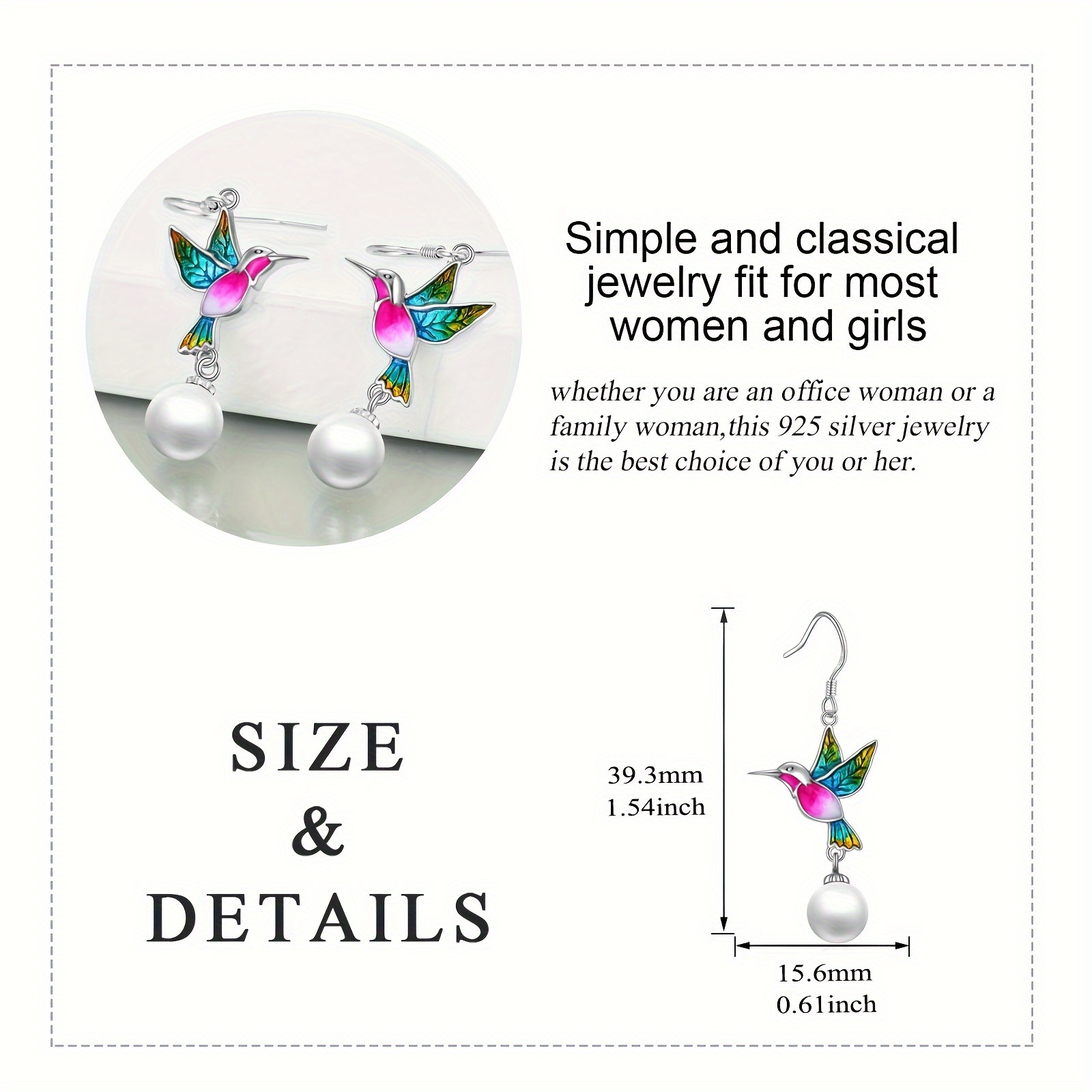 hummingbird earrings gifts for her women 925 sterling silvery hummingbird dangle earrings jewelry christmas gifts for women teen Product details 5