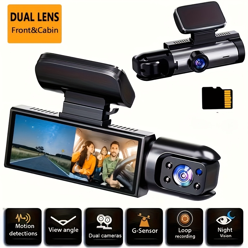 Dual Camera Car Dash Cam 1080P – Front & Interior, Night Vision, Loop Recording