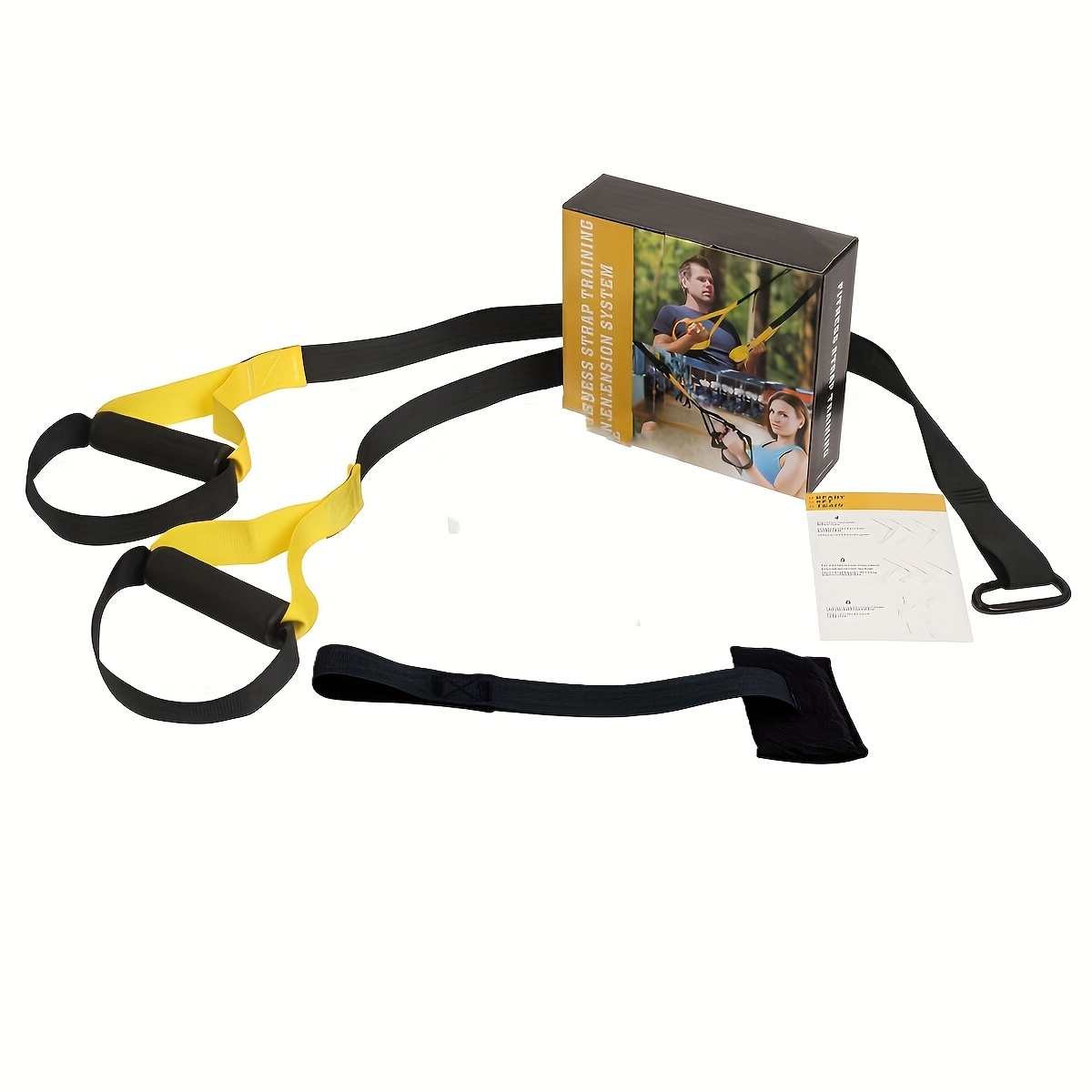 TEMU Adjustable Full Body Suspension Trainer Set With Door Anchor, Extension , And Foot Straps - Durable Polyester Fiber, Home Gym Workout Equipment, Black