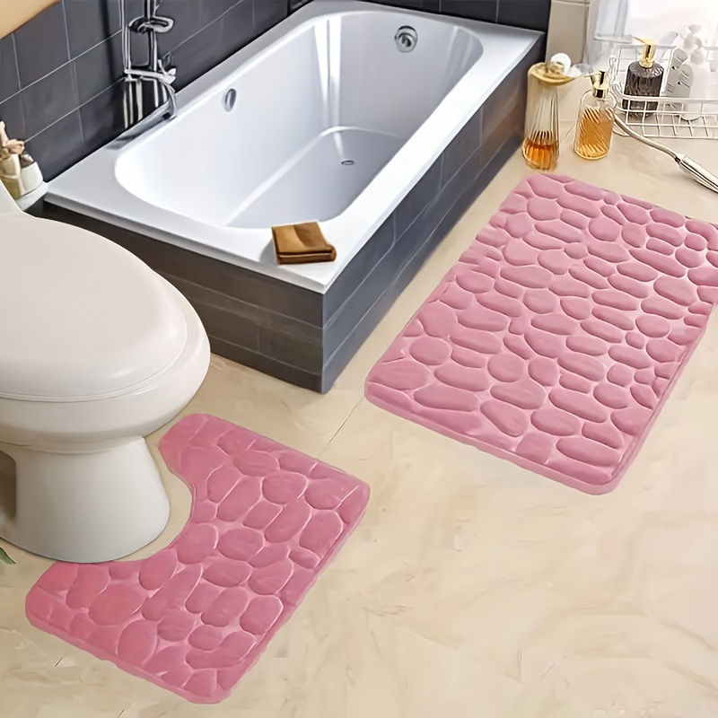 2pcs Memory Foam Non-Slip Bath Mat Set, Geometric Pattern