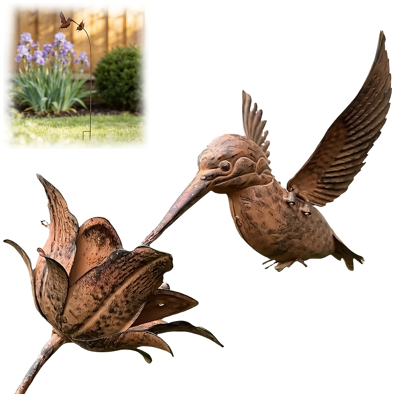 TEMU [3d] Elegant Wrought Iron Hummingbird Sculpture Handcrafted Stake For Flower Bed Landscape Metal Art Ornaments Garden Decorations