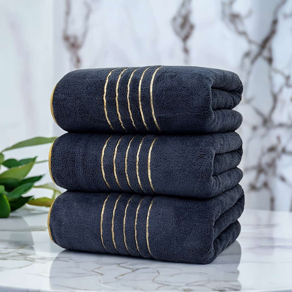 E-shop 3er-Pack Luxus-Korallenfleece-Badetuch-Set, Bequem und Weich 27.5"x55.1", Quadratmetergewicht 300gsm mit Goldenen Akzentstreifen-Design, für
