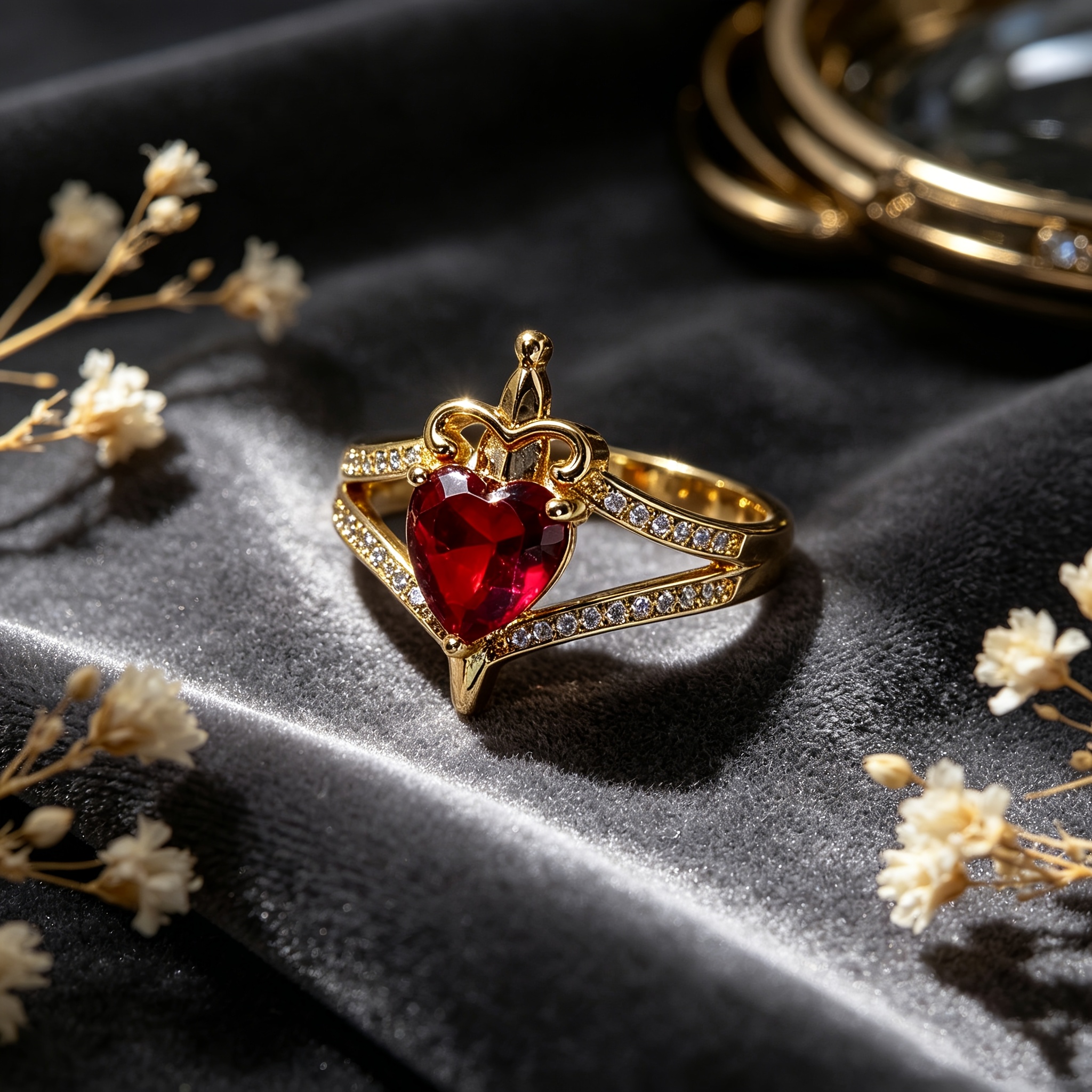 Gothic Luxury Heart Crown Sword Ring