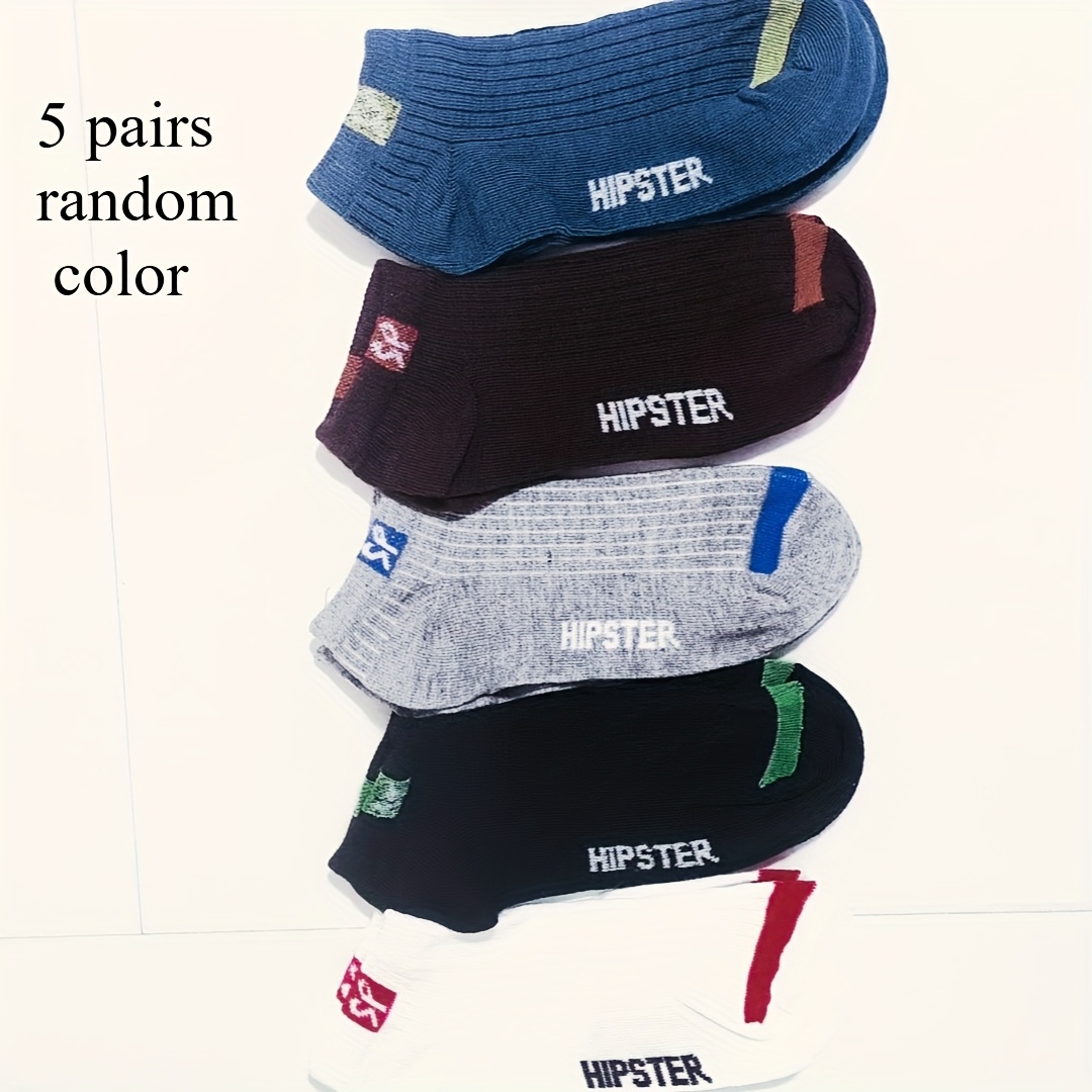 Image of 5 Pairs Random Fashion Sports Socks, Comfortable Low Cut Ankle Socks For Men Women