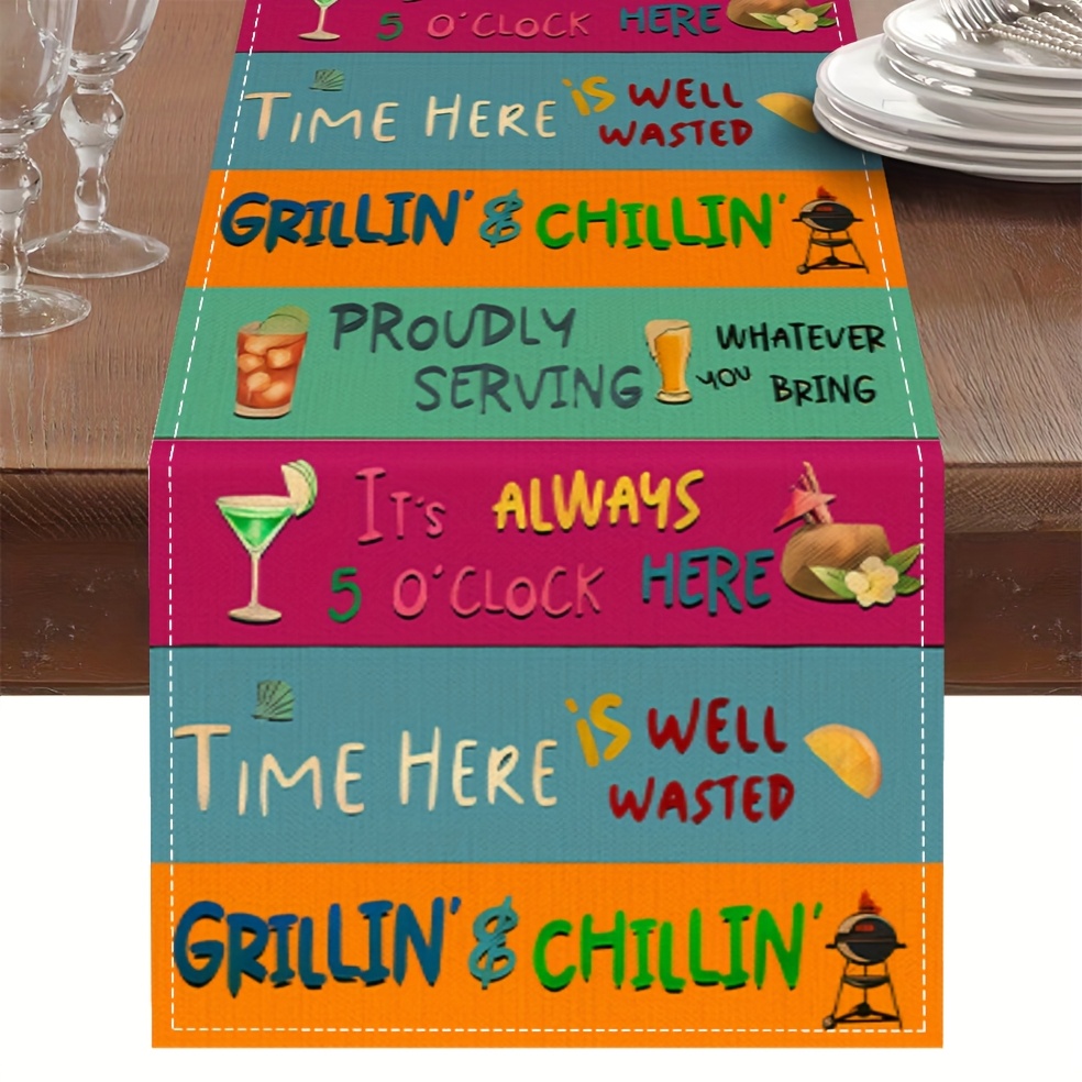 1pc Summer Table Runner, Bar Lettered Kitchen Table Decor, Suitable For Home Decor Indoor And Outdoor Party Supplies