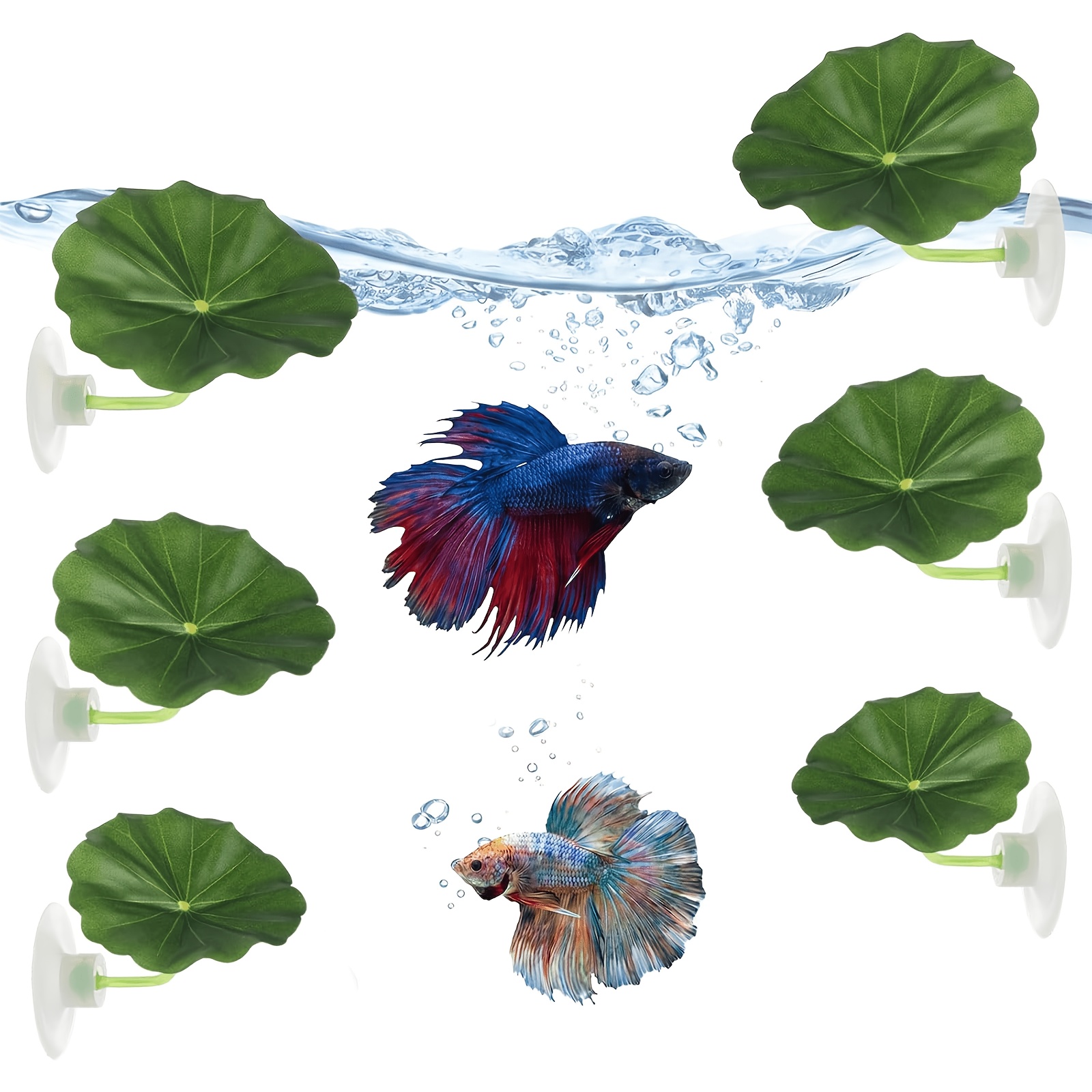 TEMU 6pcs Betta Fish Leaf Hammock With Suction Cups - Aquarium Plant Decor Suitable For Betta Tanks, Artificial Aquatic Plants For Fish Hideouts,