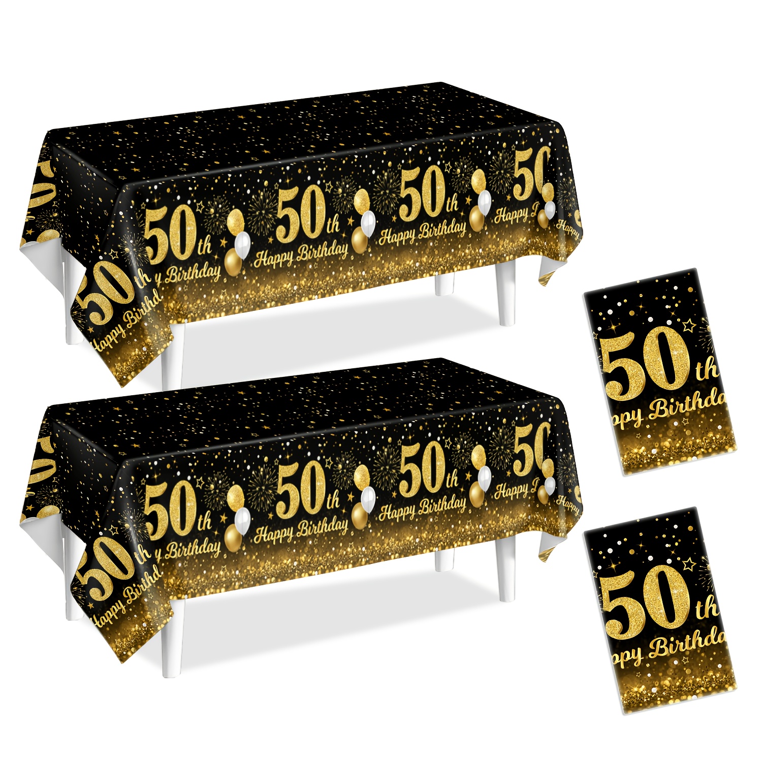 TEMU Birthday Party Decorations, 2pcs 50th Birthday Party Tablecloths, Black Golden Happy Birthday Party Tablecloths, 50th Birthday Party Supplies,