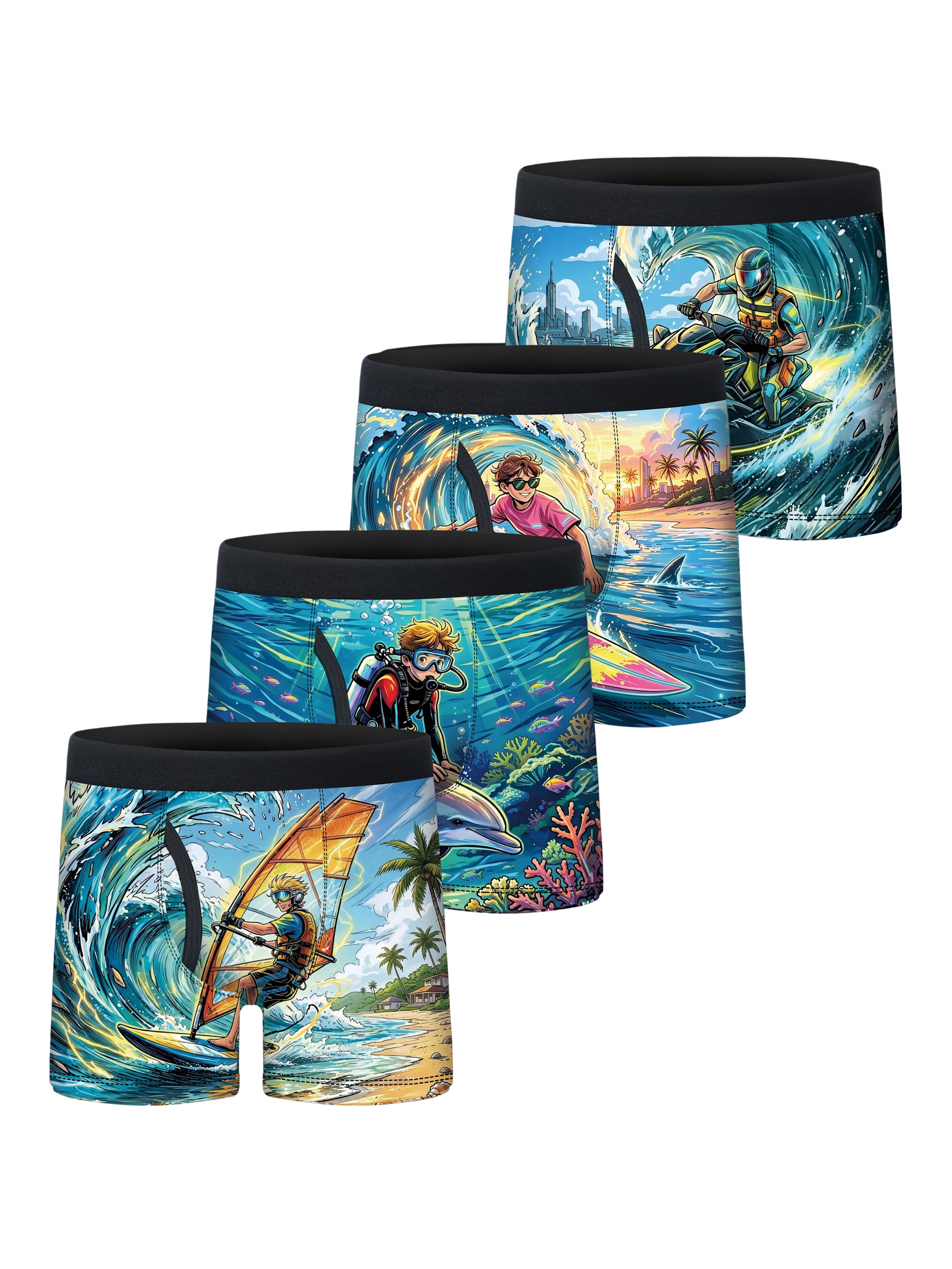 4pcs boys all   boxer briefs seaside   print 95 polyester 5 elastane soft breathable half   kids underwear for 5 15 years  