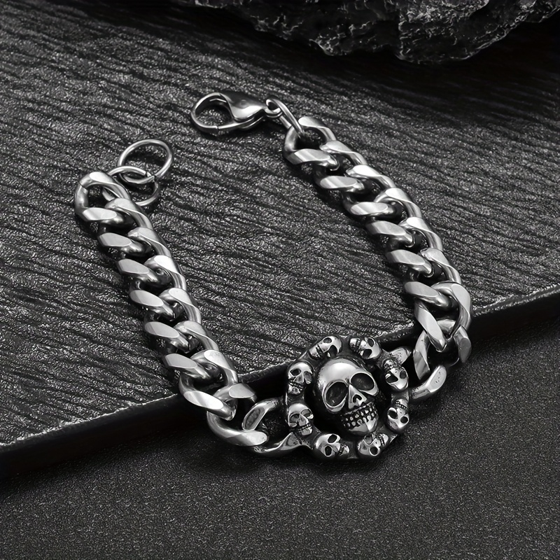 Vintage Stainless Steel Skull Cluster Bracelet