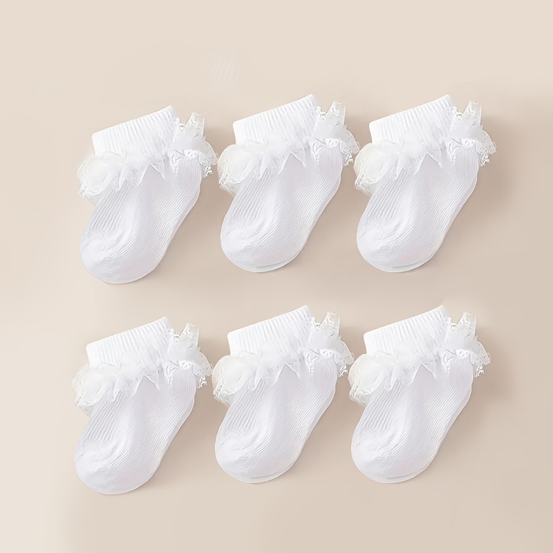 6 Pairs Of Baby Girl Socks, Cute White Lace Breathable Socks For Children, Spring And Summer Children's Dance Princess Socks, Easy Design Suitable For Daily Wear And Special Occasions