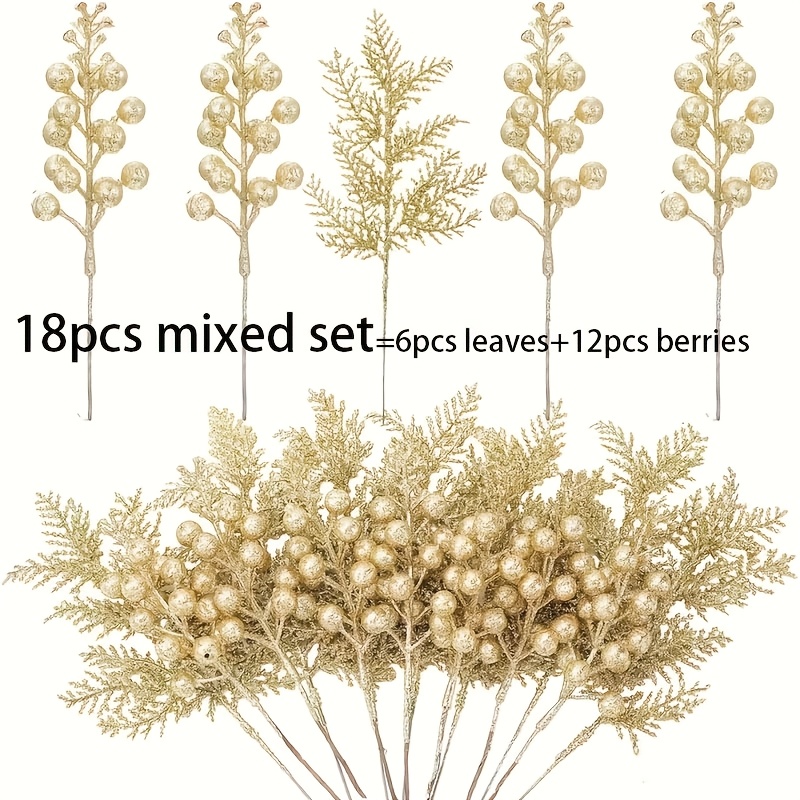 TEMU 18pcs Set Of Artificial Glitter Pine Needle Plants, Christmas Tree Ornaments For Holiday Winter , Weddings, New Year's Eve, Birthday Party