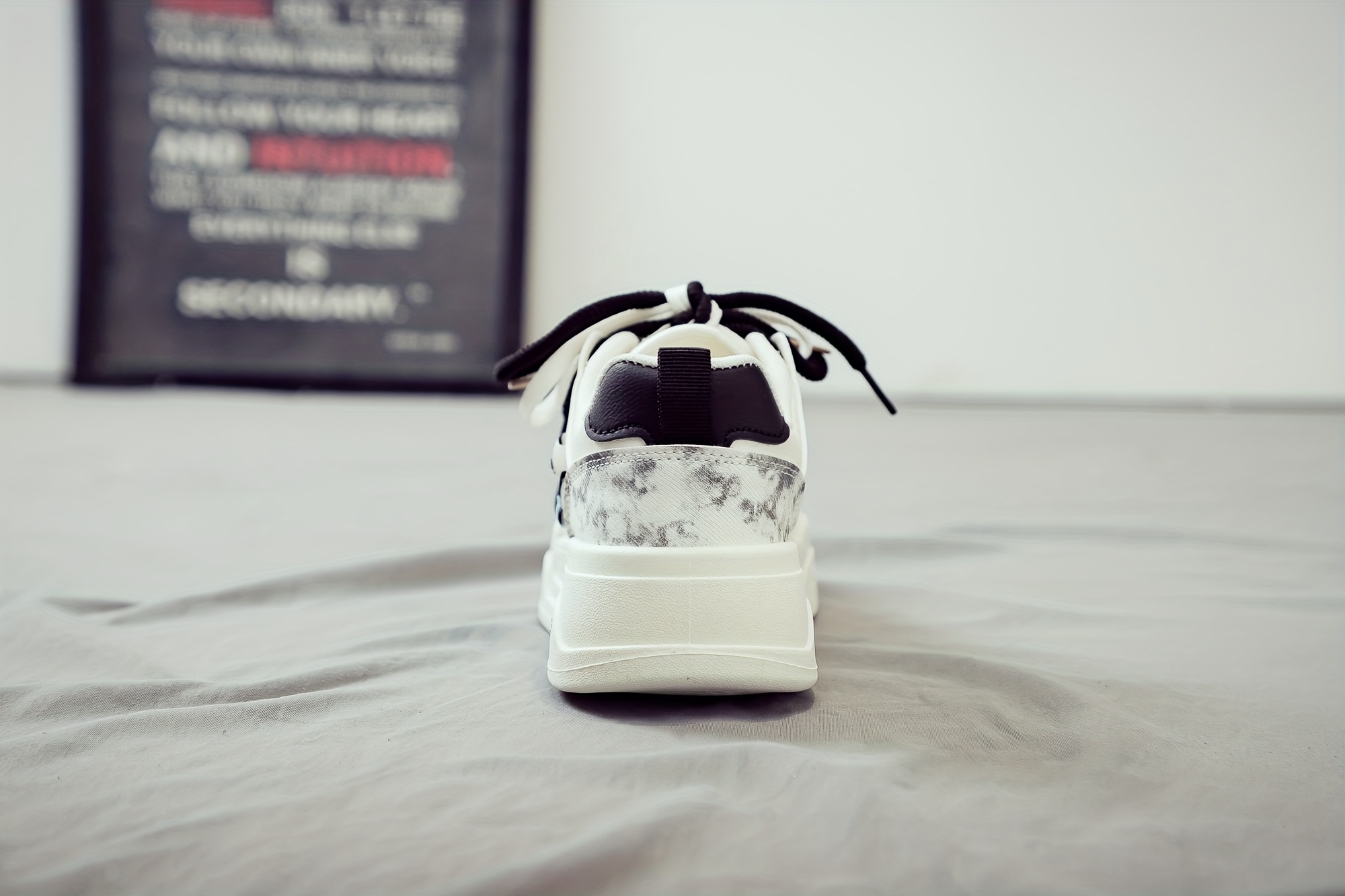 Women's White Platform Sneakers - Chunky Platform Shoes with Upper & PVC Sole, Lace-Up Mid-Top Casual Athletic Wear Suitable for Spring/Autumn, - Comfortable Footwear, Women Shoes