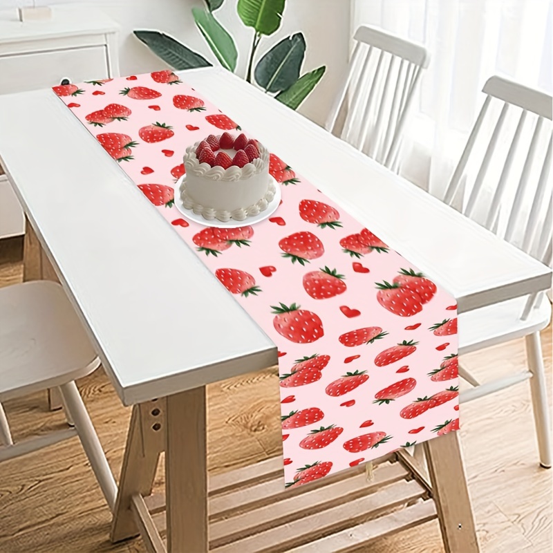 

1pc Of Strawberry-themed Table Runner, Measuring 35 By 180 Cm, Celebrating A First Birthday Party Or As Wedding Decoration.