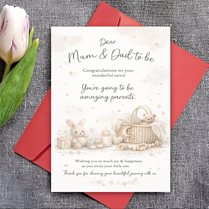 TEMU 1 Neutral And Soft- Pregnancy Congratulations Card, Addressed To The Expectant , A Baby Shower Celebration Gift Card From Relatives
