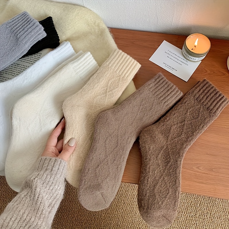 Image of 5 Pairs, Spring Autumn And Winter Women's Plush Socks Thickened Mid-tube Socks Warm Socks Winter Women's Long Socks Terry