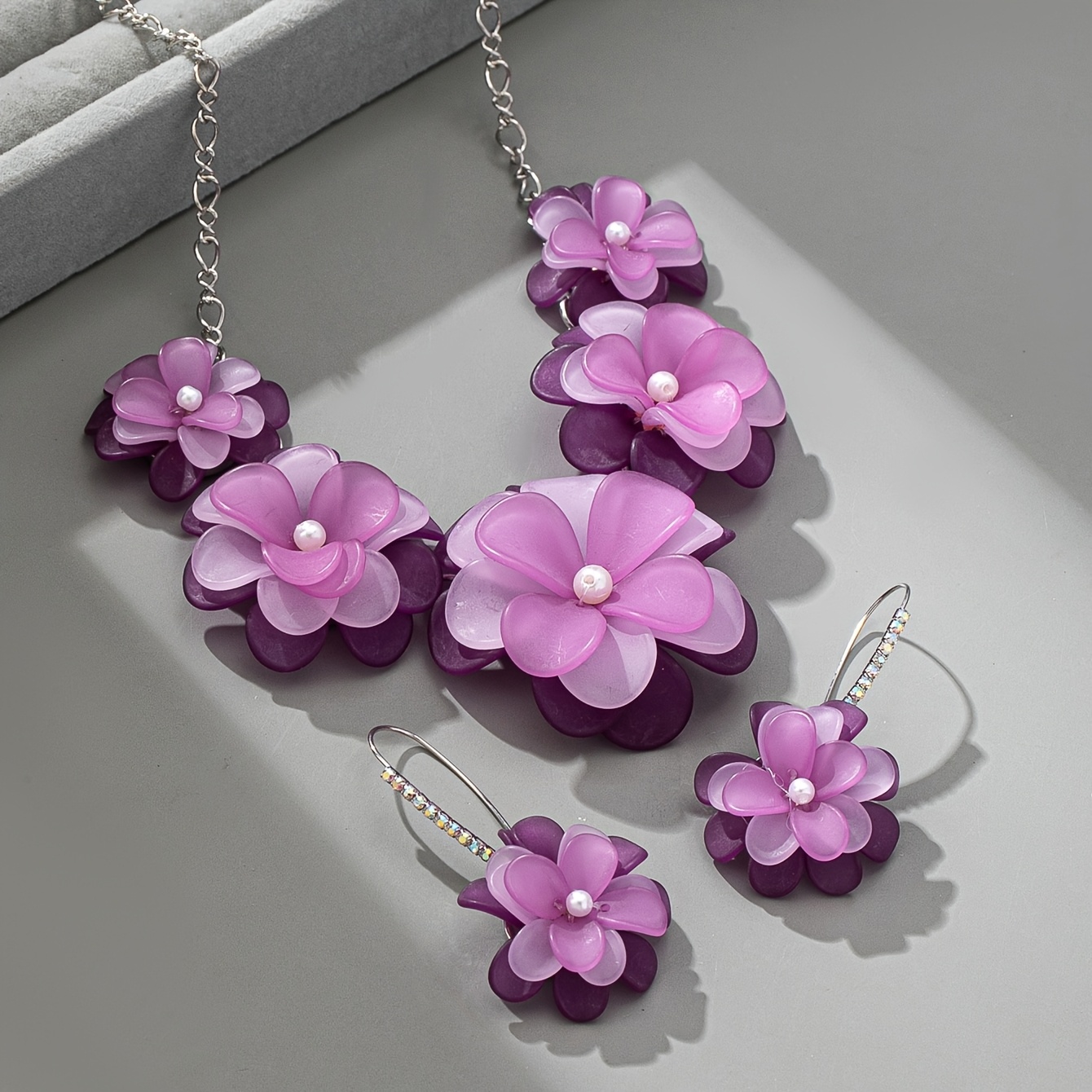 an elegant sweet acrylic flower necklace earring set women Temu