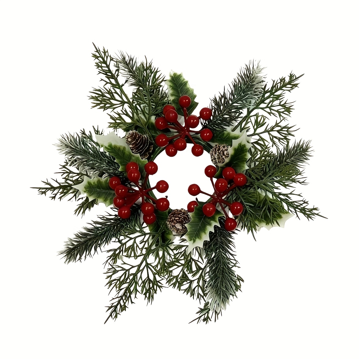 Realistic Artificial Christmas Candle Ring Wreath With Pine Branches, & Pinecones - Tabletop Centerpiece For Mantel, Fireplace, Candles - Durable Plastic Holiday Decoration With Candles Not Included