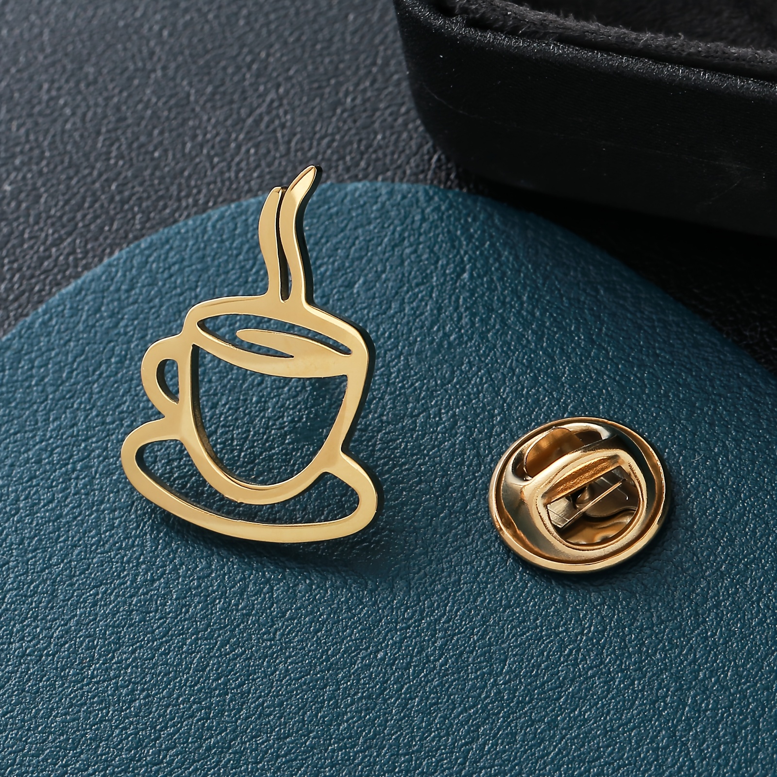 TEMU 1pc Coffee Cup Stainless Steel Brooch Fashion & Durable Unfading Metal Pin Hypoallergenic & Rust-resistant Modern Minimalist Coffee Cup Shape
