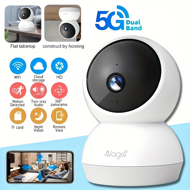 360 panoramic security camera with 2k hd resolution supports dual band wireless wifi monitoring at 2 4g and 5g features detection night vision and pet monitoring suitable for babies pets and caregivers battery not included Product details 0