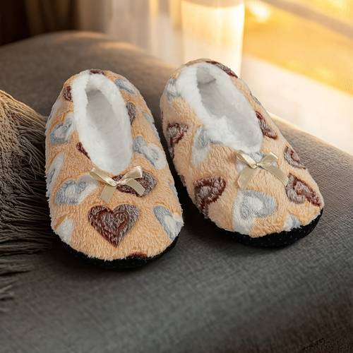 unisex winter plush fleece slip on slippers with floral pattern soft fabric indoor house shoes warm for men women