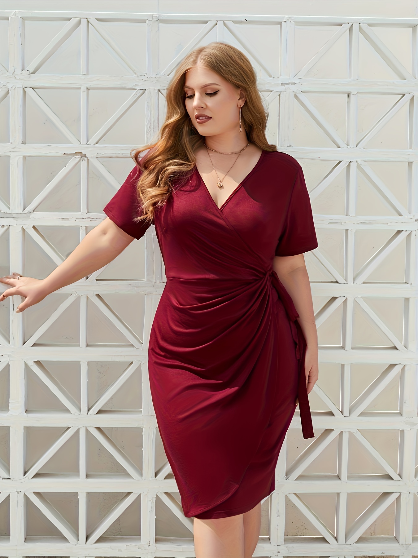 パーティードレス Ruched V-neck Dress Amazon.com: PRETTYGARDEN Women's Satin Ruched Bodycon Dress