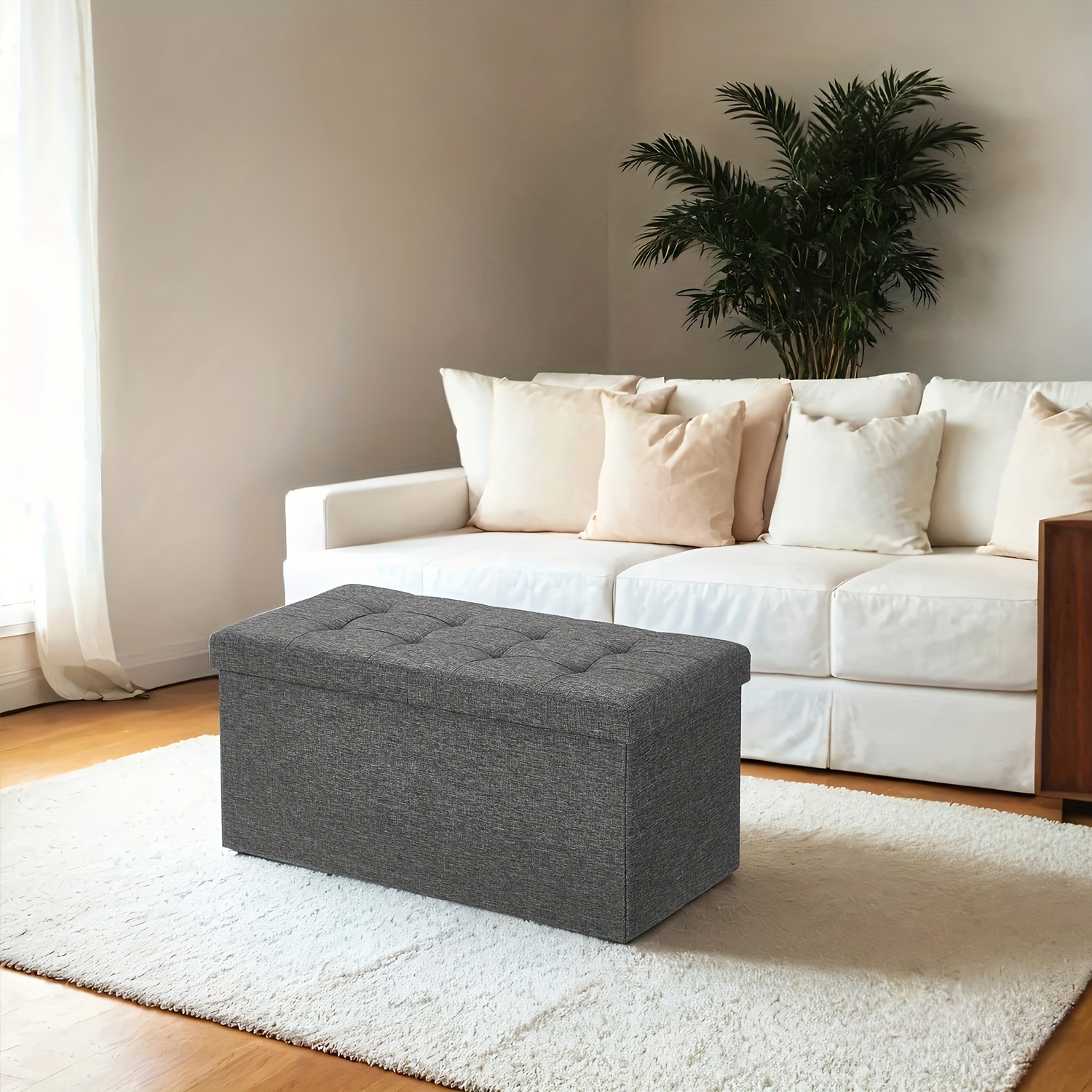 E-shop Aufbewahrungshocker, faltbare Aufbewahrungsbank, 38 x 76 x 38 cm, Klappdeckel, für Flur, Wohnzimmer, Schlafzimmer