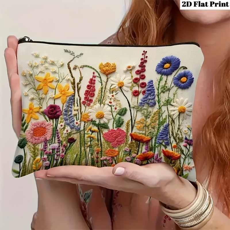 TEMU 1pc Vintage Cosmetic Bag Suitable For Travel, Zippered Toiletry With Colorful Print, Portable Storage Bag For & Girls, Gift For Moms, Sisters,