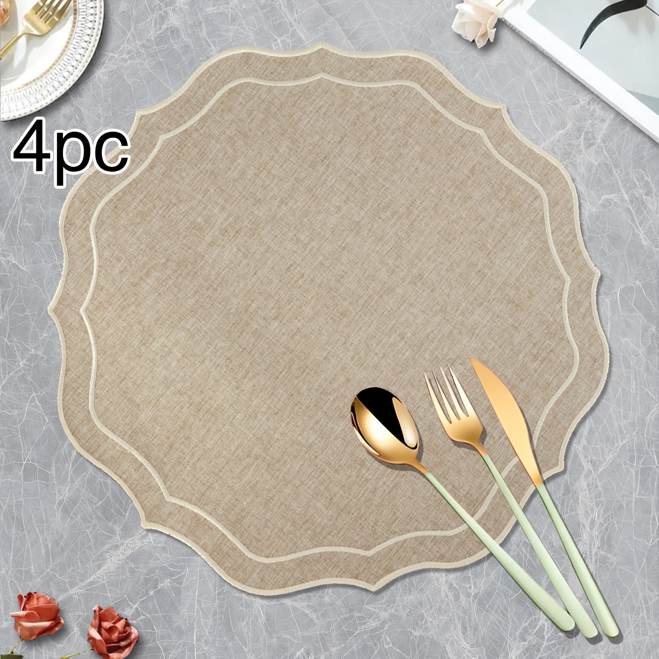 E-shop 1/2/4 Stück, Tischsets mit quadratischen und runden Stoffuntertellern für Feiertage, Tischdeko-Unterteller für Hochzeitsfeiern, minimalistische
