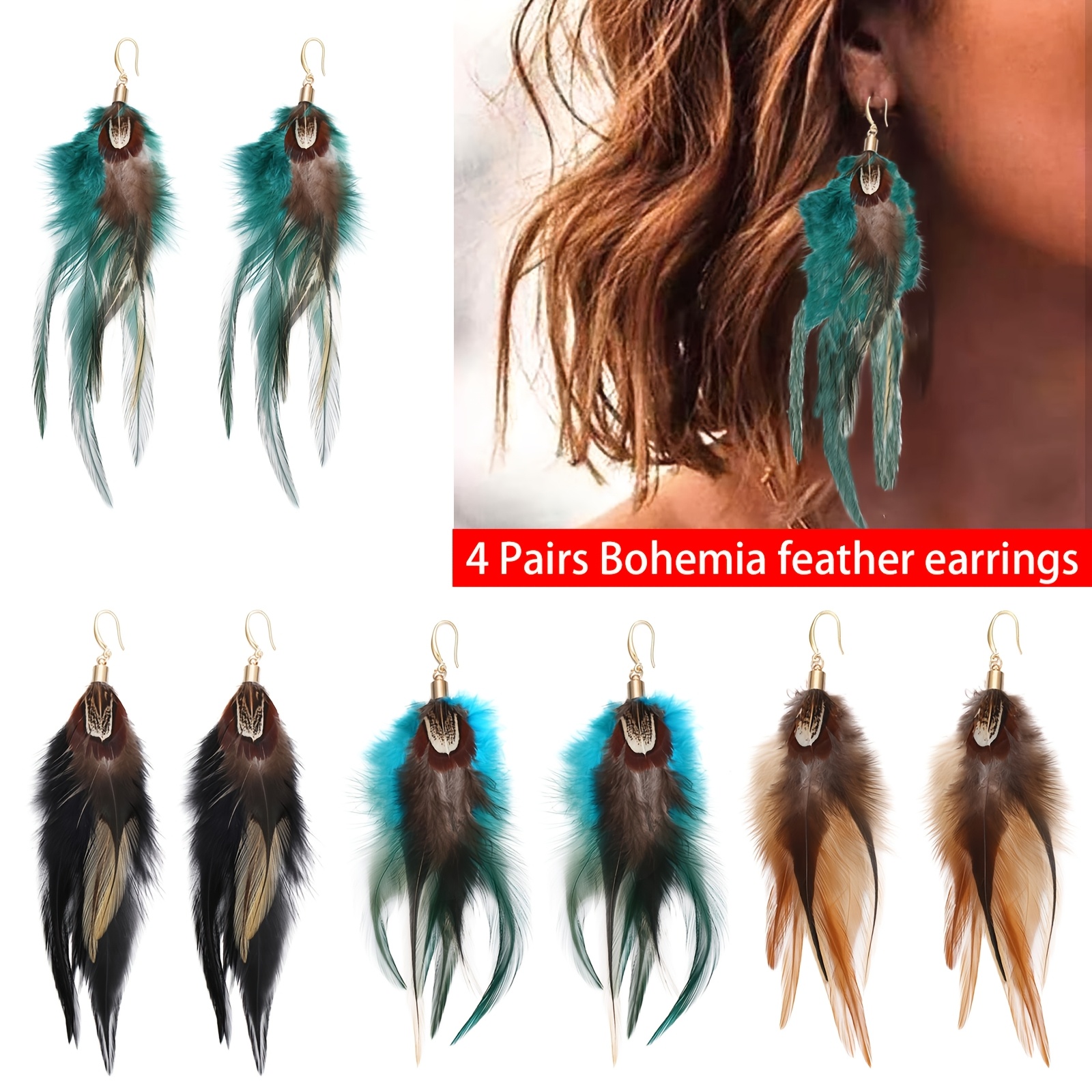 

-chic 4pcs Feather Dangle Earrings Set - Parties, Festivals &