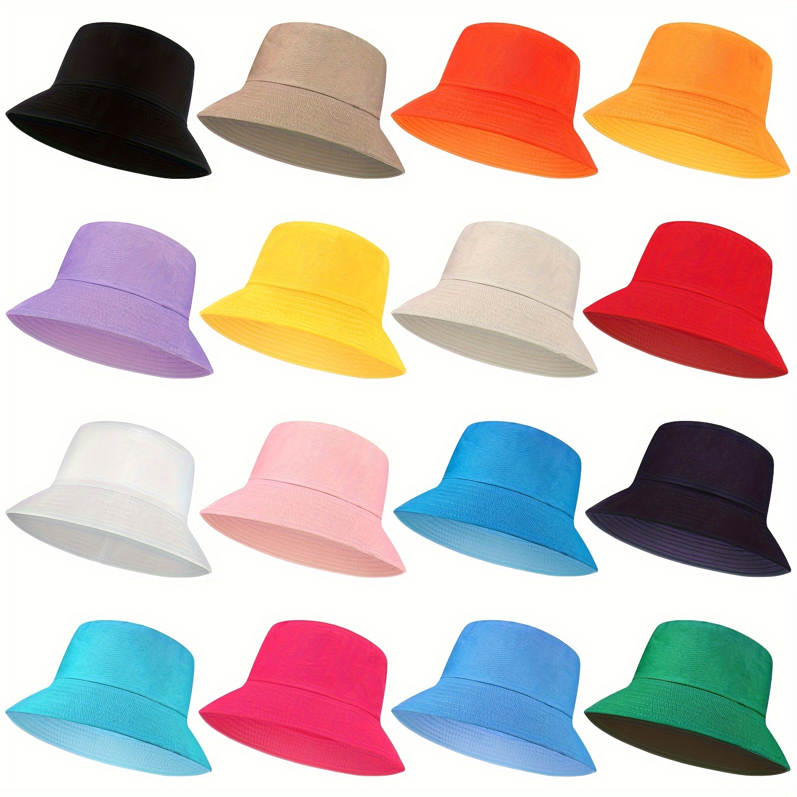 

16 Pcs Solid Color Summer Bucket Hats For Women Unisex Packable Sun Hat Set Lightweight Cap For Holiday