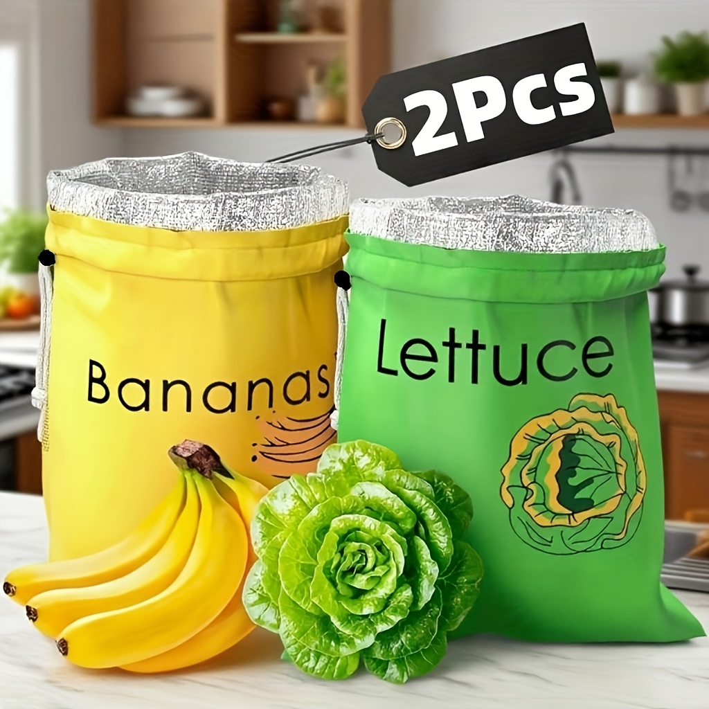 TEMU 2 piezas de bolsas para frescos y con forro de lámina de aluminio de triple capa y diseño de cordón, bolsas transpirables y lavables para