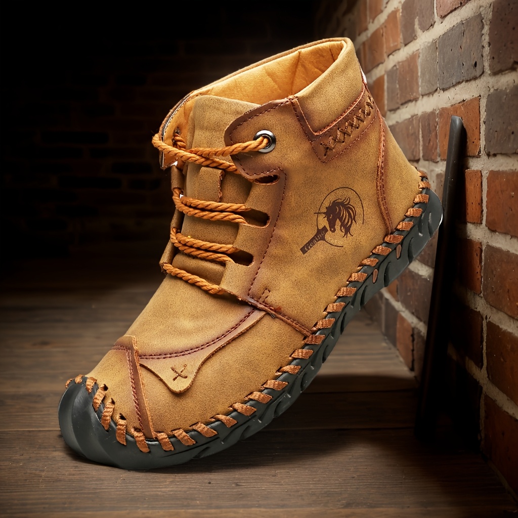Image of Plus Size Women's Outdoor Shoes Fashion Casual Ankle Boots Pure Handmade Stitched Boots Lace- Style Vintage Shoes, Women Shoes