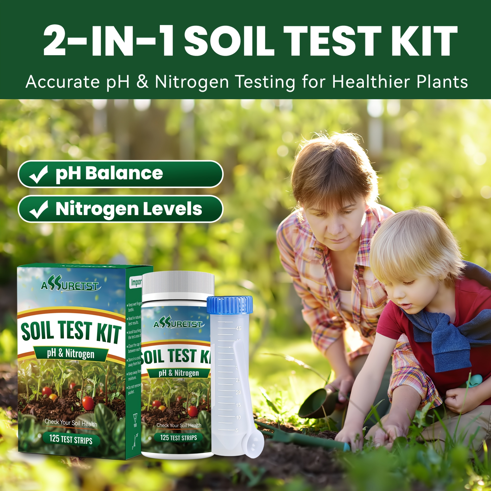 TEMU Kit de test de -en-1 pH et , kit de test de sol domestique, bandes de test de pH et d' pour jardin, pelouse, herbe, fleur, légume, nutriments,