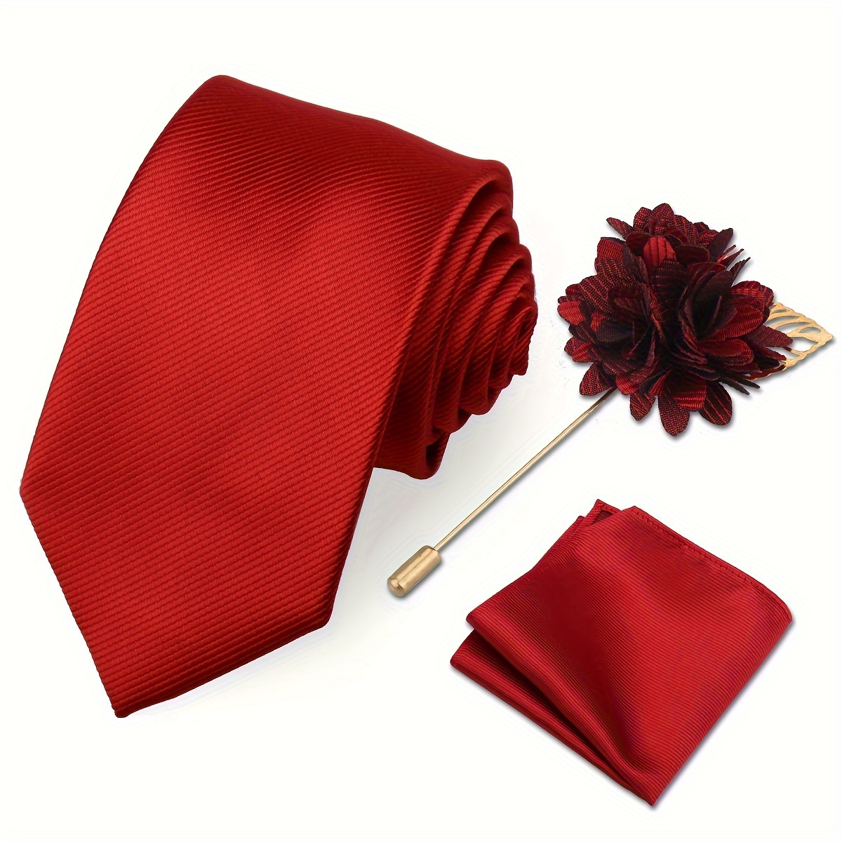TEMU Men's Tie, Pocket Square, And Lapel Pin Set - -piece Gift For Men, Featuring Boutonniere, Solid Color Ties, Striped Ties, And Wedding Ties