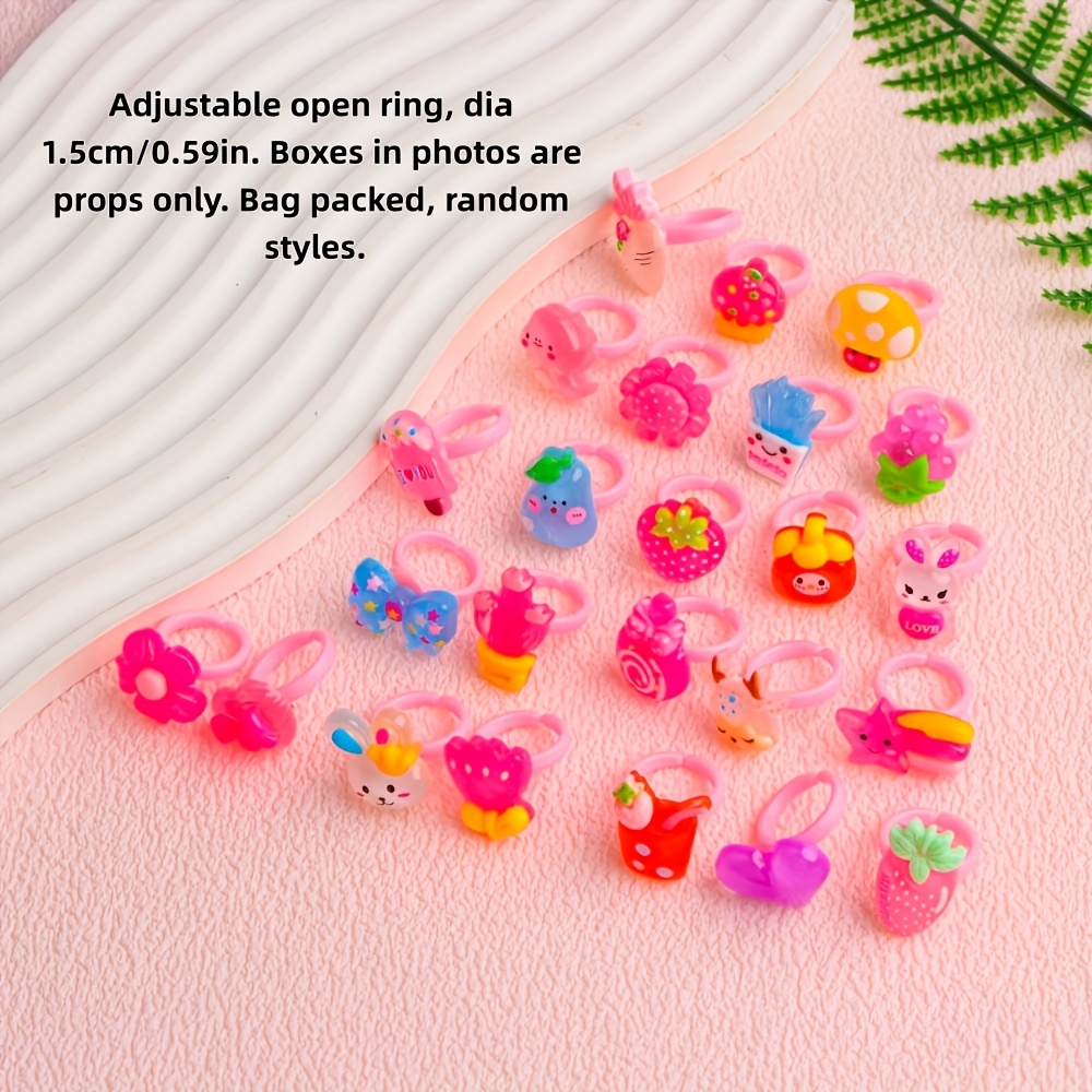 10pcs Random Cute Cartoon Resin Rings Set, Adjustable Stackable Statement Rings