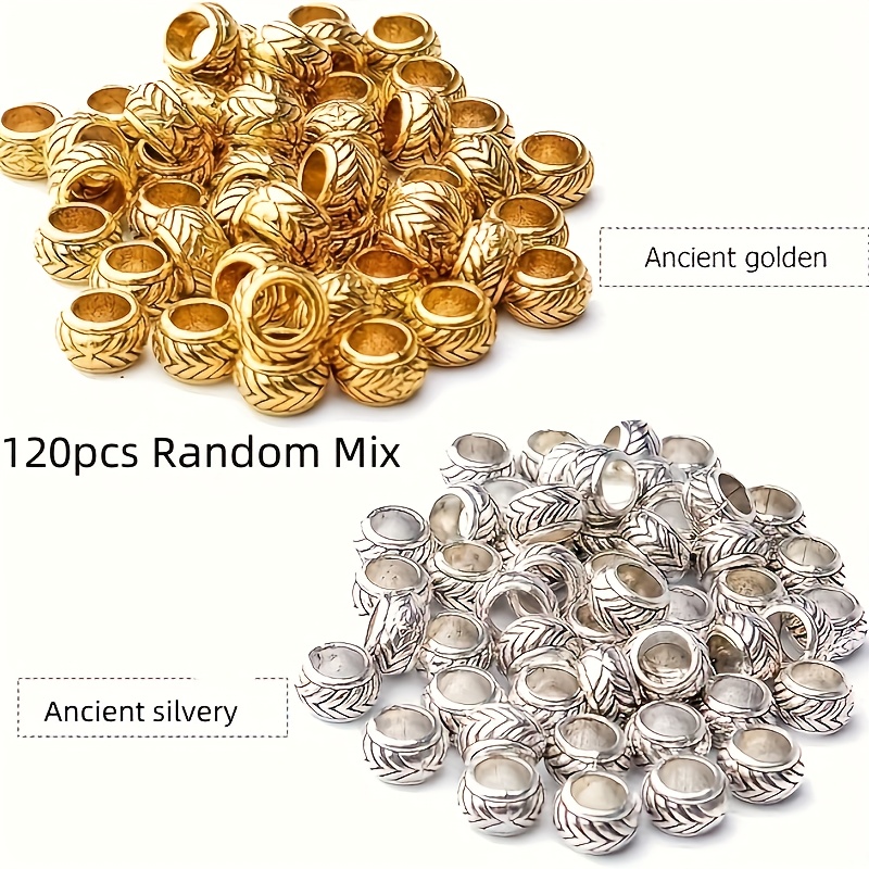 E-shop 120 Stück Vintage Zinklegierung Runde Spacer Perlen mit großem Loch, geeignet für Schmuck, Armbänder, Halsketten, Ohrringe und Bastelarbeiten.