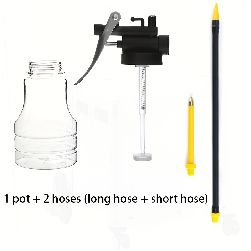 TEMU 2-piece Hose Set Or Automotive Oil & Lubricant Filling Can, 8.45 Oz Transparent Pe Bottle, High-pressure Hand Pump With Short Nozzle & Flexible