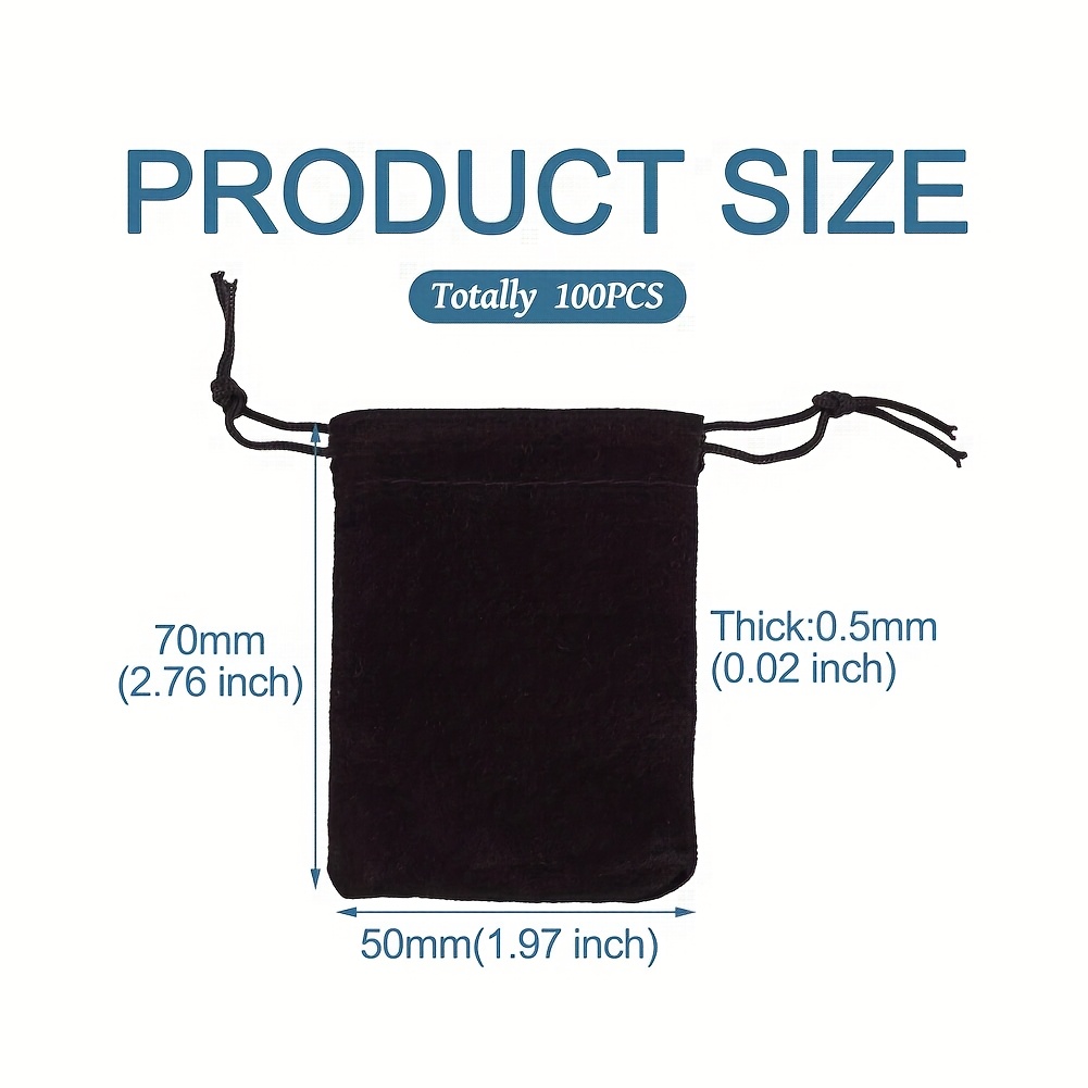 Image of 100pcs Velvet Cloth Drawstring Bags, Jewelry Bags, Christmas Party Wedding Gift Bags, Black, 7x5cm, Jewelry Making Display And Packaging Supplies