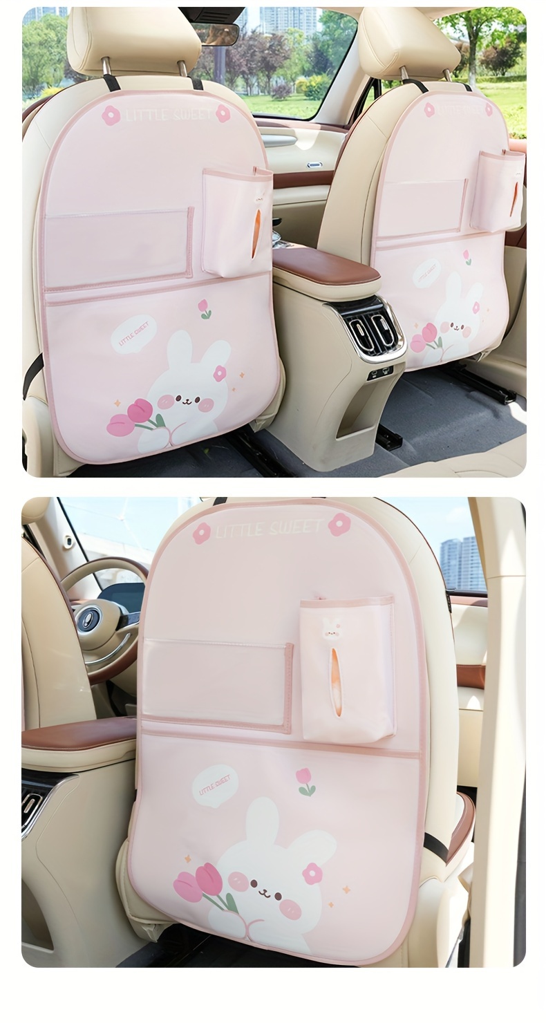 Cute Bear & Bunny Car Organizer - Multi-Functional Seat Back Storage with Trash Bin, Tissue Holder, Cup & Phone Slots, Durable Faux Leather, Easy Clean - Perfect Holiday Gift details 19